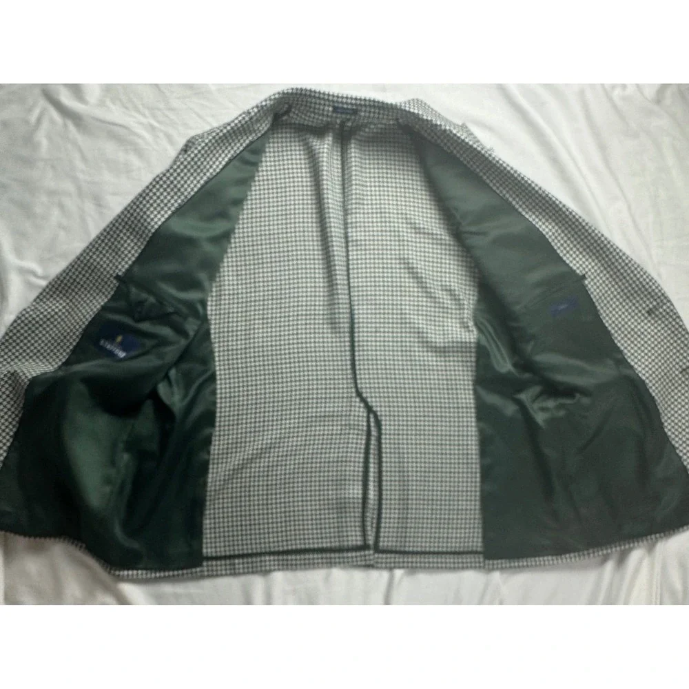Stafford Mens 50R Sport Coat Blazer Green Houndstooth Wool Blend Classic Fit New